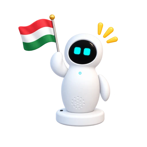 A Via robot magyar zászlót tart: magyar nyelvű AI robot